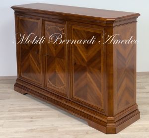 Classic wooden sideboard with inlaid doors, artisanal production made in Italy