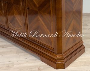 Classic wooden sideboard with inlaid doors, artisanal production made in Italy