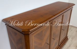 Classic wooden sideboard with inlaid doors, artisanal production made in Italy