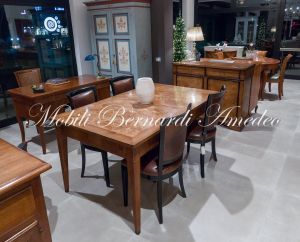 Classic style table and sideboard in walnut inlaid with poplar briar, Italian artisan production