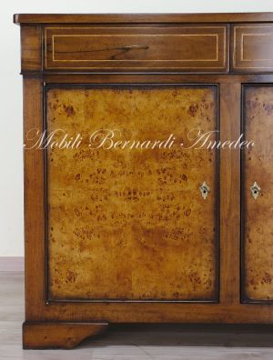 Classic style sideboard handcrafted in solid walnut wood with poplar root applications