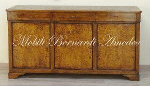 Sideboard made of solid walnut wood worked with poplar briar, classic style