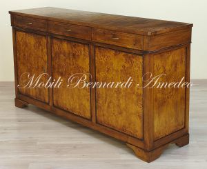 Sideboard made of solid walnut wood worked with poplar briar, classic style