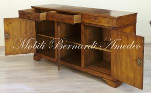 Sideboard made of solid walnut wood worked with poplar briar, classic style