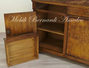 Sideboard made of solid walnut wood worked with poplar briar, classic style