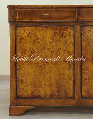 Sideboard made of solid walnut wood worked with poplar briar, classic style