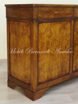 Sideboard made of solid walnut wood worked with poplar briar, classic style