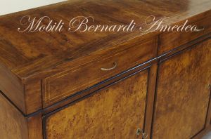 Sideboard made of solid walnut wood worked with poplar briar, classic style