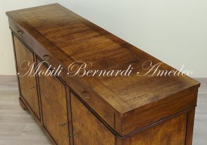 Sideboard made of solid walnut wood worked with poplar briar, classic style