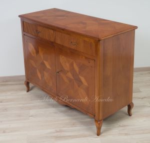 Provençal style sideboard made of solid cherry wood with 2 inlaid doors and 2 drawers