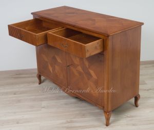 Provençal style sideboard made of solid cherry wood with 2 inlaid doors and 2 drawers