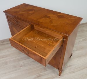 Provençal style sideboard made of solid cherry wood with 2 inlaid doors and 2 drawers