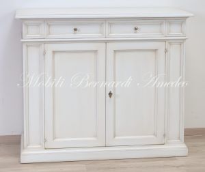 Arte Povera sideboard in solid wood with 2 doors, antique white finish