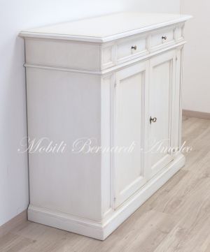 Arte Povera sideboard in solid wood with 2 doors, antique white finish