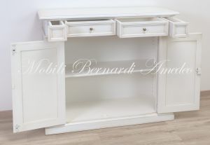 Arte Povera sideboard in solid wood with 2 doors, antique white finish