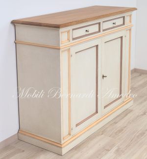 Arte Povera sideboard in solid wood with light walnut top and colored structure