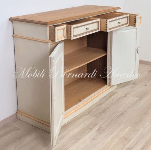 Arte Povera sideboard in solid wood with light walnut top and colored structure