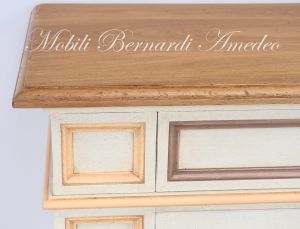 Arte Povera sideboard in solid wood with light walnut top and colored structure