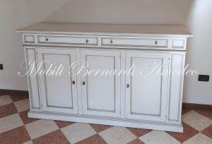 Living room furniture in solid wood, white and gray finish, rustic style