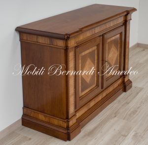 Classic style 2-door sideboard in solid walnut with olive wood inlays