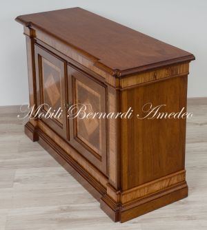 Classic style 2-door sideboard in solid walnut with olive wood inlays