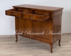 Sideboard made of walnut wood with 2 doors and 2 drawers in classic Louis Philippe style
