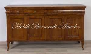 Handmade sideboard in classic style national walnut wood with 4 doors and 2 shaped drawers with inlay