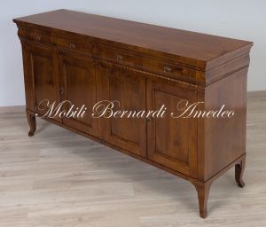 Handmade sideboard in classic style national walnut wood with 4 doors and 2 shaped drawers with inlay