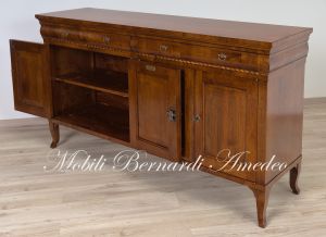 Handmade sideboard in classic style national walnut wood with 4 doors and 2 shaped drawers with inlay