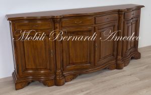 Credenza artigianale classica da soggiorno in noce massiccio scantonata