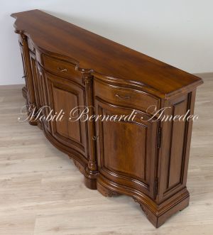 Credenza artigianale classica da soggiorno in noce massiccio scantonata