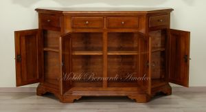 Credenza veneta scantonata in legno massiccio di noce lunghezza cm 160