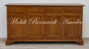 Credenza classica da 200 cm in legno massiccio di noce stile 800 veneto con 4 ante e 4 cassetti