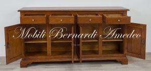 Credenza classica da 200 cm in legno massiccio di noce stile 800 veneto con 4 ante e 4 cassetti