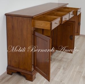 Credenza classica da 200 cm in legno massiccio di noce stile 800 veneto con 4 ante e 4 cassetti