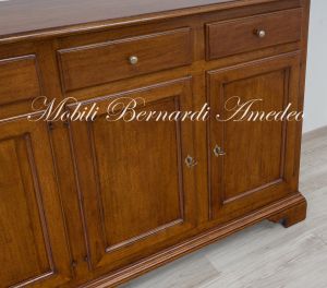 Credenza classica da 200 cm in legno massiccio di noce stile 800 veneto con 4 ante e 4 cassetti
