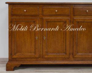 Credenza classica da 200 cm in legno massiccio di noce stile 800 veneto con 4 ante e 4 cassetti