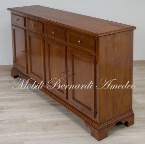 Credenza classica da 200 cm in legno massiccio di noce stile 800 veneto con 4 ante e 4 cassetti