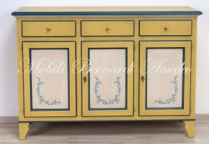 Solid wood sideboard with lacquered and hand-decorated finish