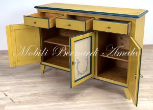 Solid wood sideboard with lacquered and hand-decorated finish