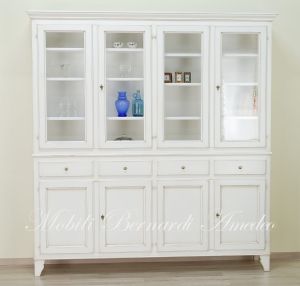 Pantry cabinet - country style bookcase in solid wood with shelf with 4 glass doors