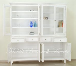 Pantry cabinet - country style bookcase in solid wood with shelf with 4 glass doors