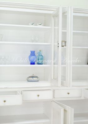 Pantry cabinet - country style bookcase in solid wood with shelf with 4 glass doors
