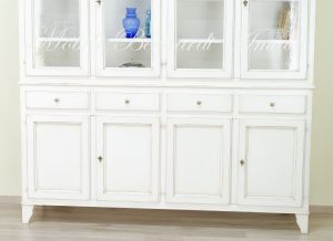 Pantry cabinet - country style bookcase in solid wood with shelf with 4 glass doors