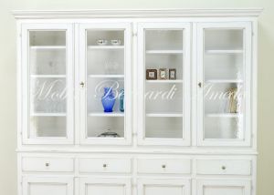 Pantry cabinet - country style bookcase in solid wood with shelf with 4 glass doors