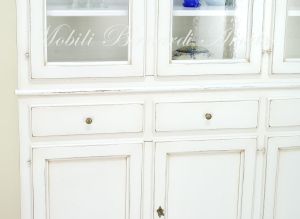Pantry cabinet - country style bookcase in solid wood with shelf with 4 glass doors