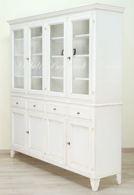 Pantry cabinet - country style bookcase in solid wood with shelf with 4 glass doors