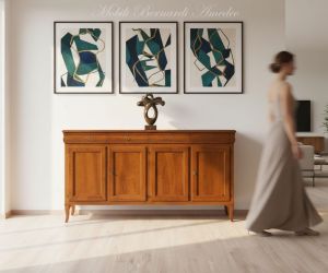 Reproduction of a Louis Philippe style wooden sideboard with a length of 200 cm inserted in a modern living room
