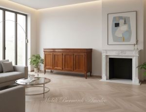 Reproduction of a Louis Philippe style wooden sideboard with a length of 200 cm inserted in a modern living room