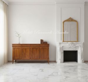 Reproduction of a Louis Philippe style wooden sideboard with a length of 200 cm inserted in a modern living room